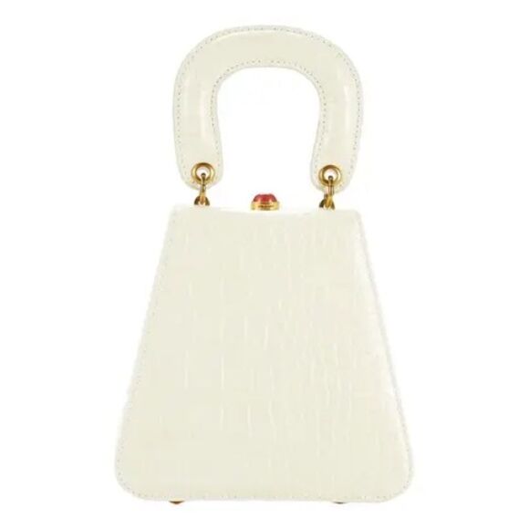 NEW STAUD Kenny Cream Croc Embossed Leather Top Handle Bag - Picture 3 of 11